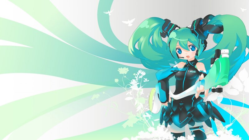 Anime Girl with Green Hair — Serene, Digital Art, Microphone
