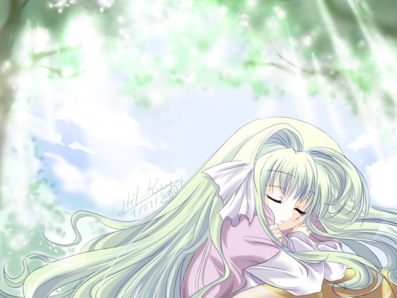 Anime Girl with Green Hair — Serene, Morning