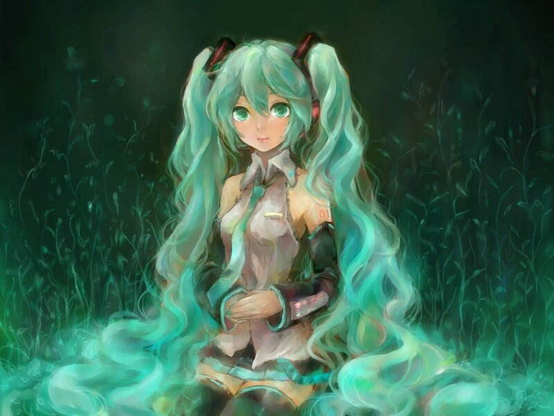 Anime Girl with Green Hair — Serene, Night