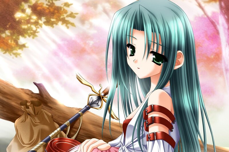 Anime Girl with Green Hair — Serene, Spring, Spear