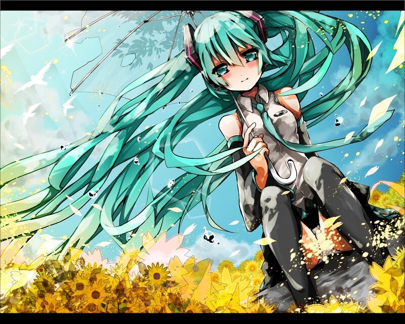 Anime Girl with Green Hair — Serene, Summer