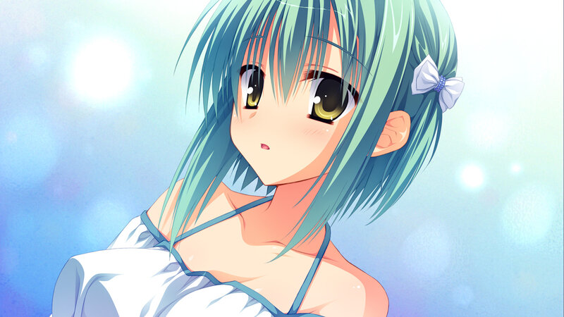 Anime Girl with Green Hair — Serene, White Bow