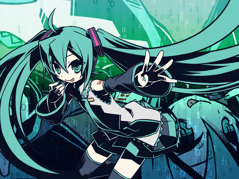 Anime Girl with Green Hair — Teal, Dynamic, Binary Code