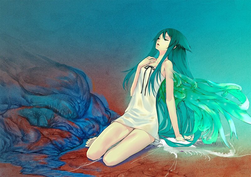 Anime Girl with Green Hair — Teal, Serene