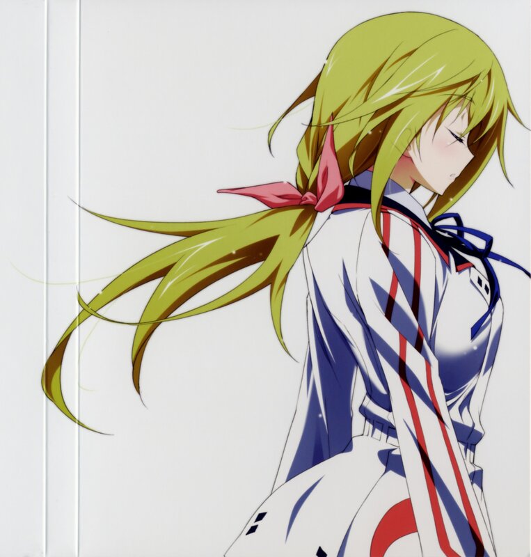 Anime Girl with Green Hair — White, Calm, School Uniform, Ribbon