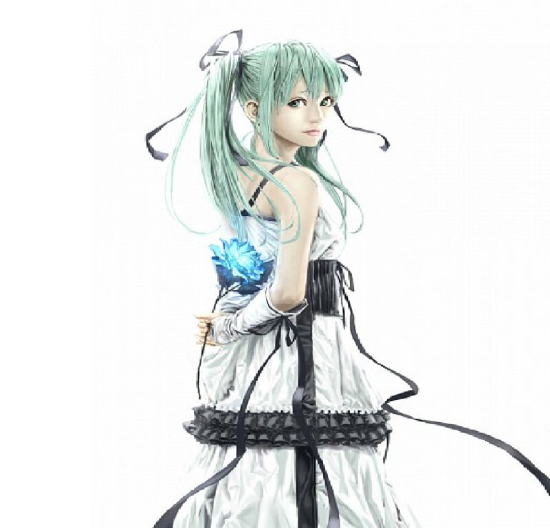 Anime Girl with Green Hair — White, Calm