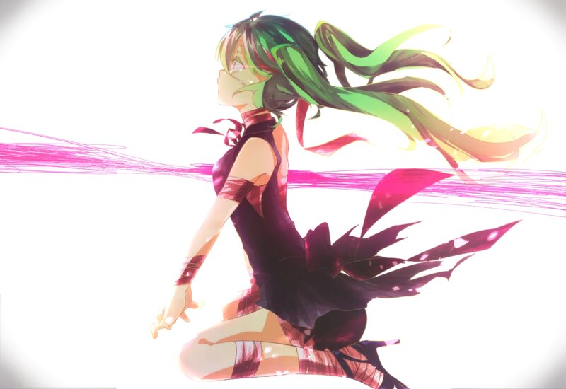 Anime Girl with Green Hair — White, Dramatic, Digital Art