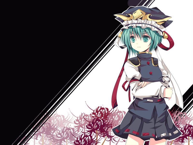 Anime Girl with Green Hair — White, Dramatic