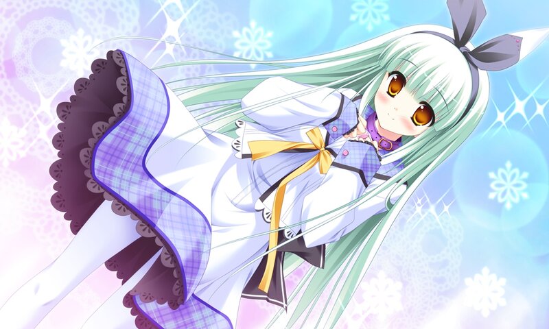 Anime Girl with Green Hair — White, Dreamy