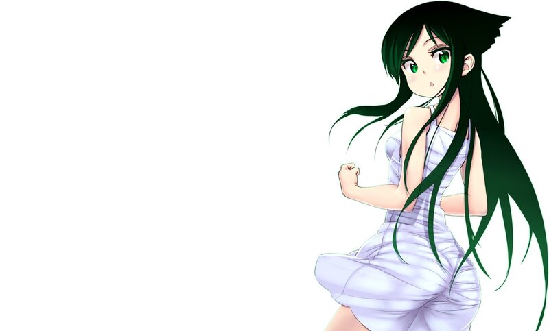 Anime Girl with Green Hair — White, Neutral