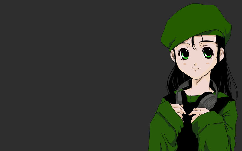anime girl with green hat