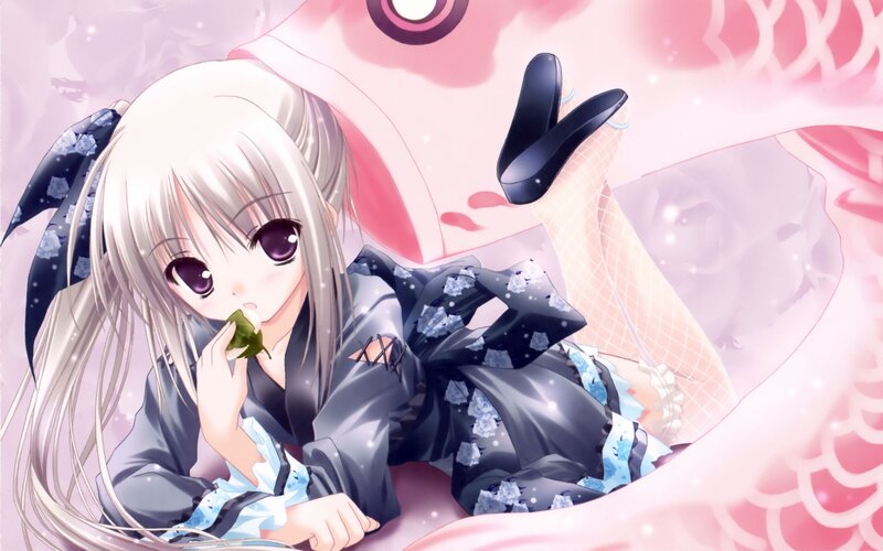 anime girl with green leaf