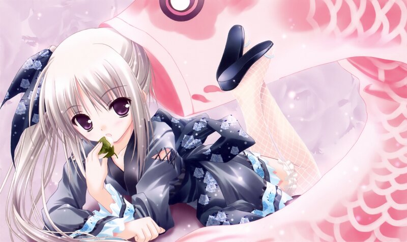 Anime Girl with Green Leaf — Pink
