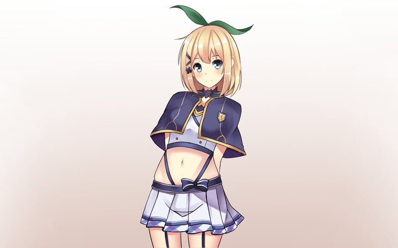Anime Girl with Green Leaf — White