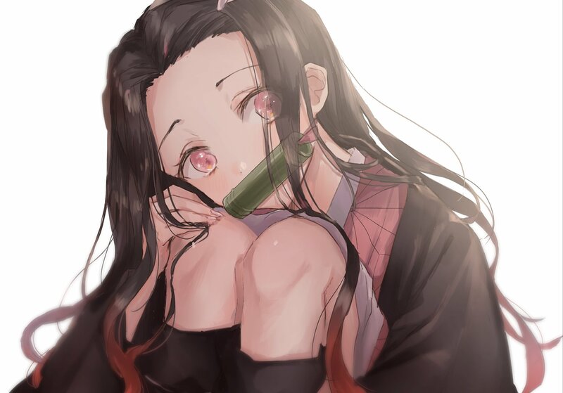 Anime Girl with Green Object — Black