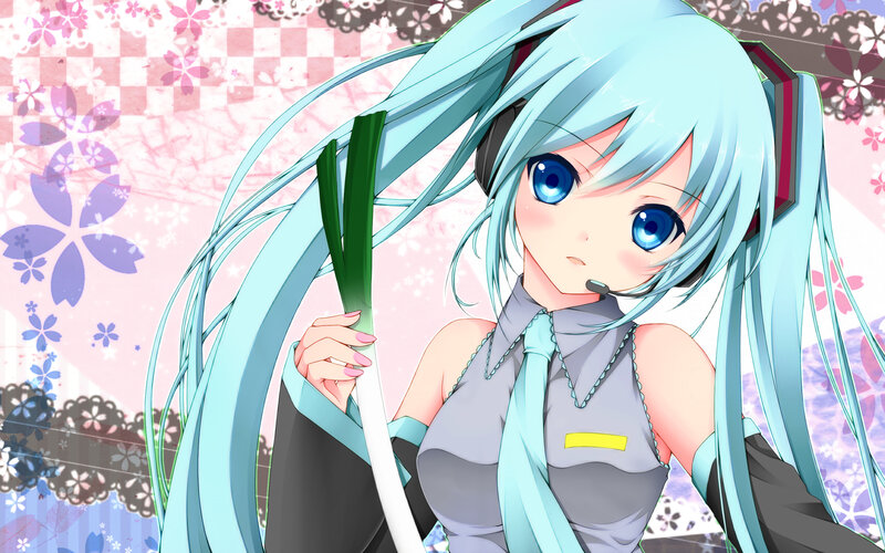 Anime Girl with Green Onion — Blue