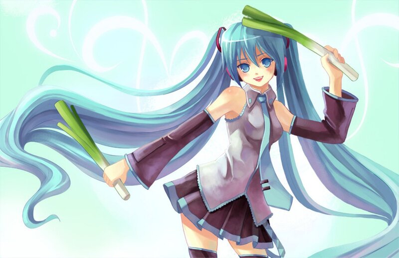 Anime Girl with Green Onions