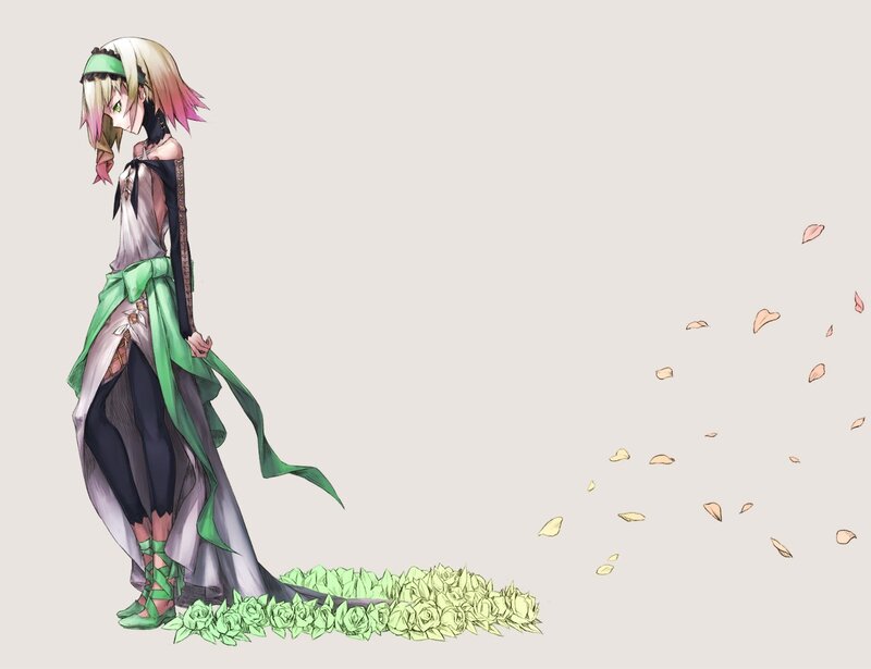anime girl with green ribbon