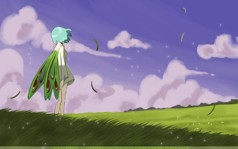 Anime girl with green wings