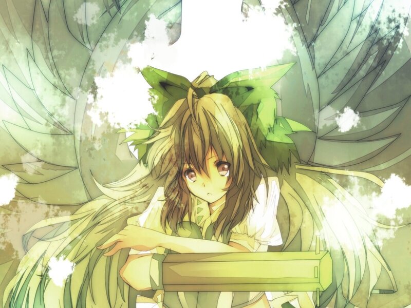 anime girl with green wings