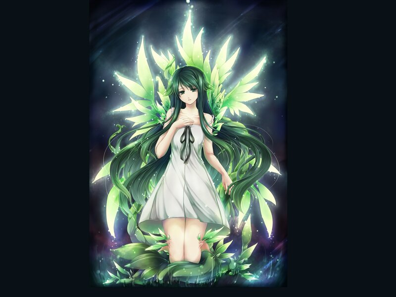 Anime Girl with Green Wings — Serene