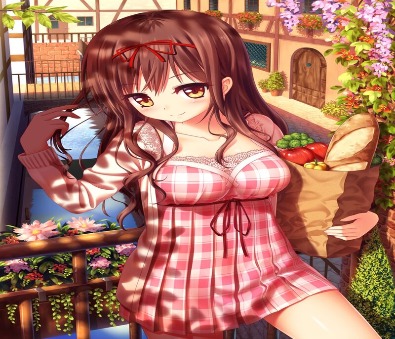 Anime Girl with Groceries — Pink