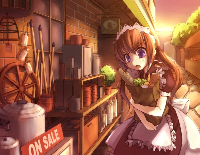Anime girl with groceries