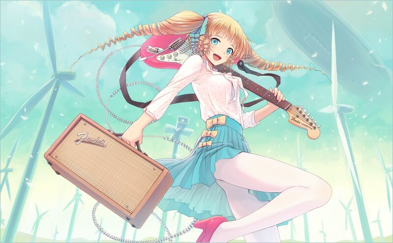 Anime girl with guitar and amp