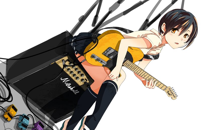 anime girl with guitar and amp