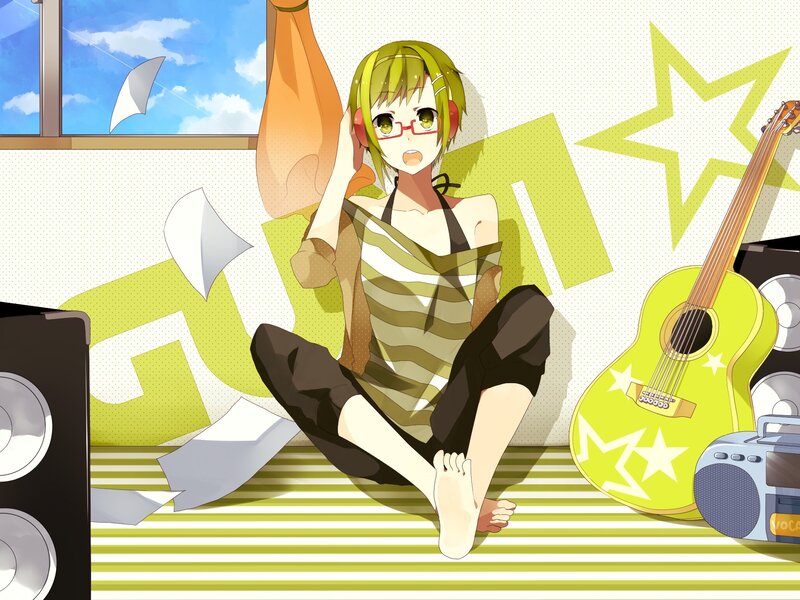 Anime girl with guitar and headphones