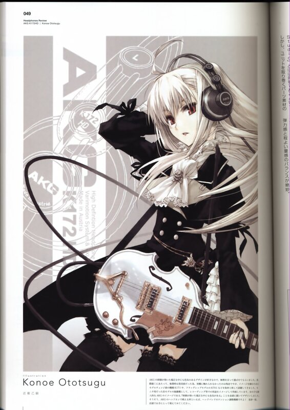 Anime girl with guitar and headphones