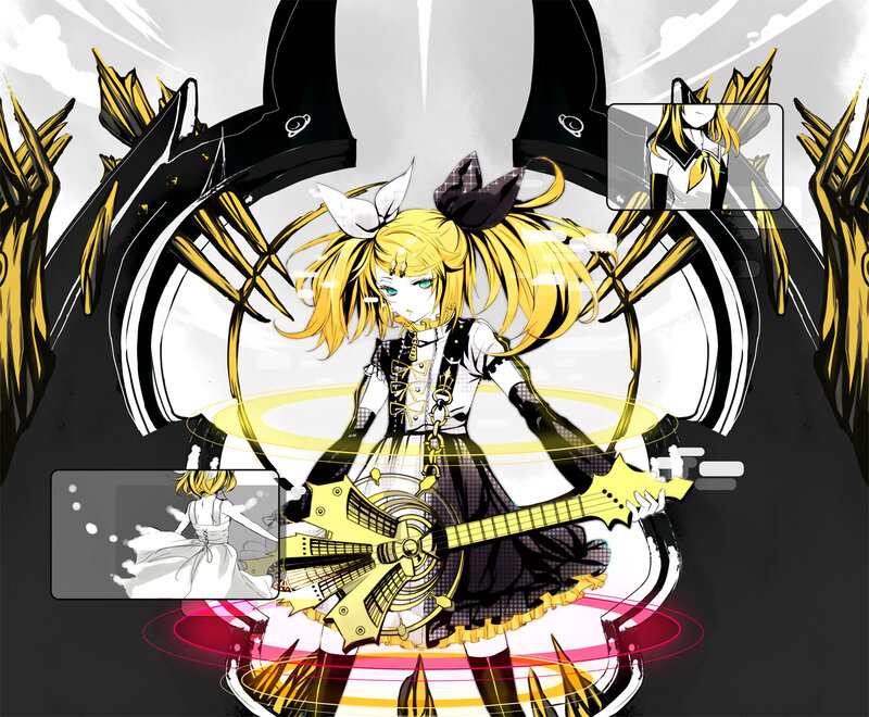 Anime girl with guitar and mechanical wings