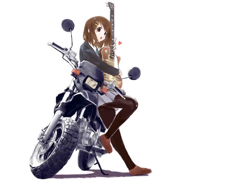 anime girl with guitar and motorcycle