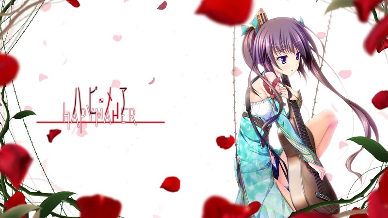 Anime girl with guitar and roses