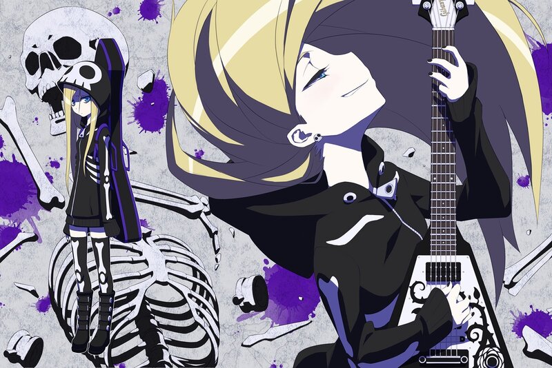 Anime girl with guitar and skeleton