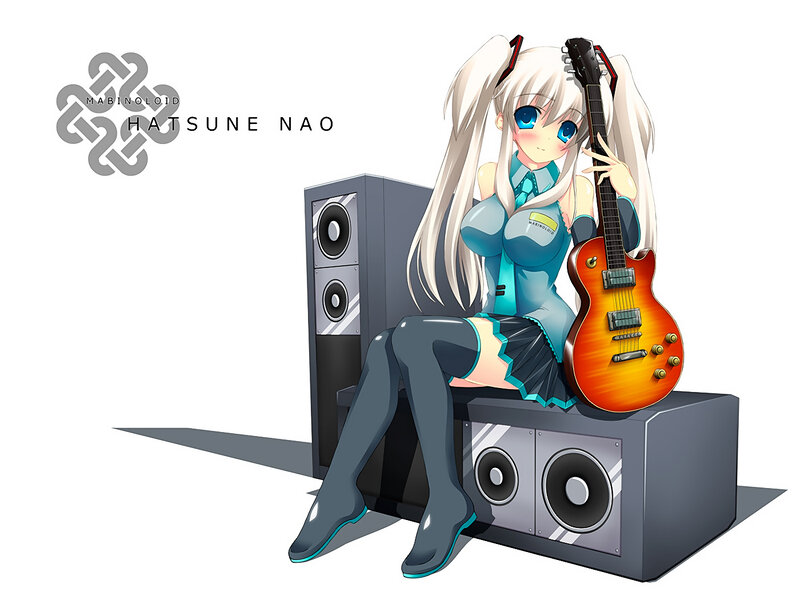 Anime girl with guitar and speakers