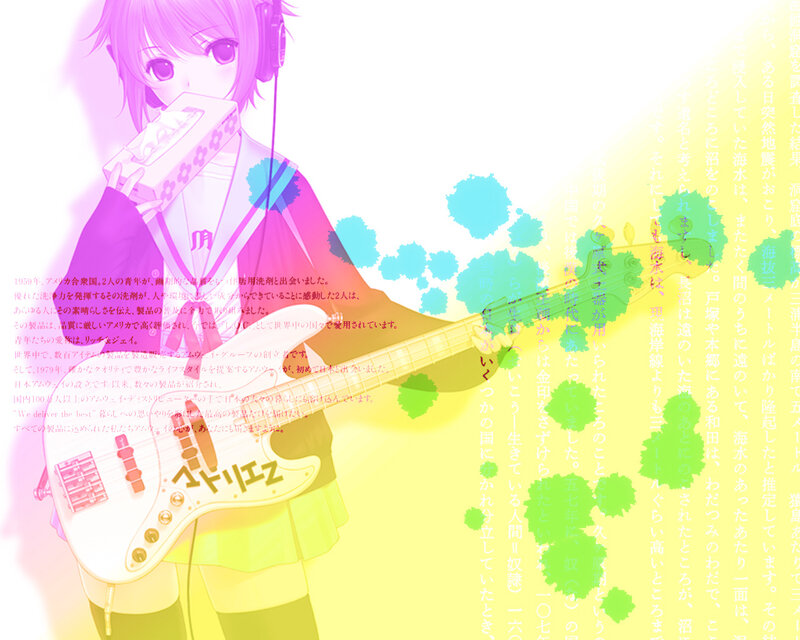 Anime girl with guitar and text