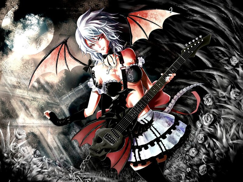 anime girl with guitar and wings