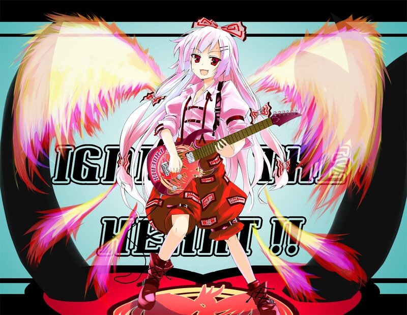 anime girl with guitar and wings