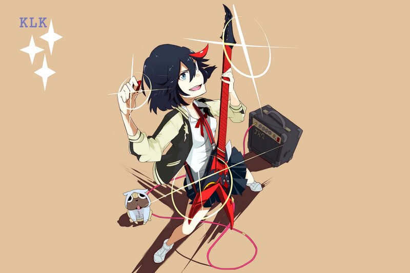 Anime Girl with Guitar — Beige, Energetic