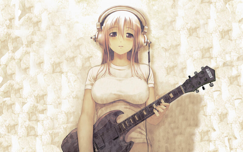 Anime Girl with Guitar — Beige
