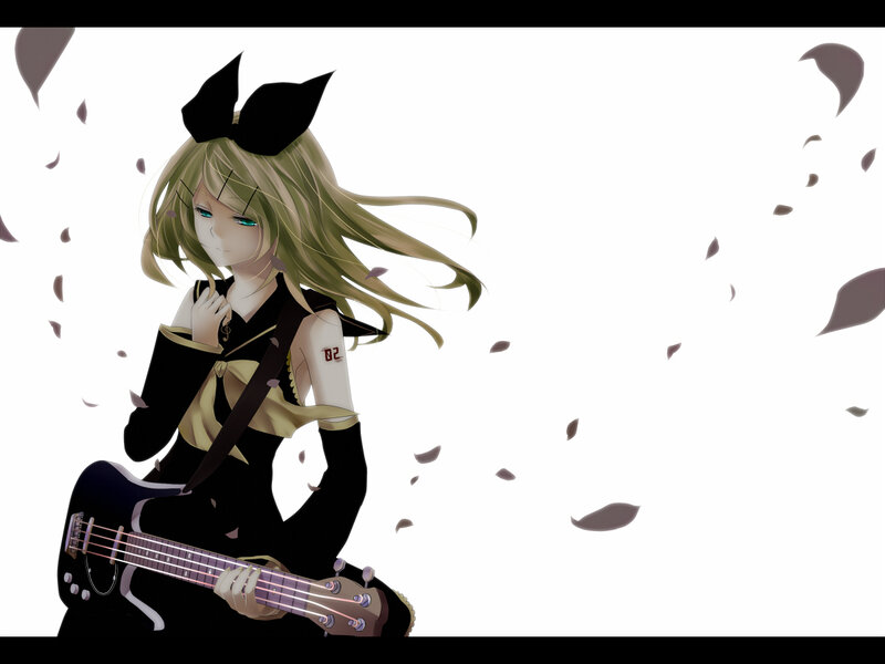 Anime Girl with Guitar — Black, Dramatic, Bow