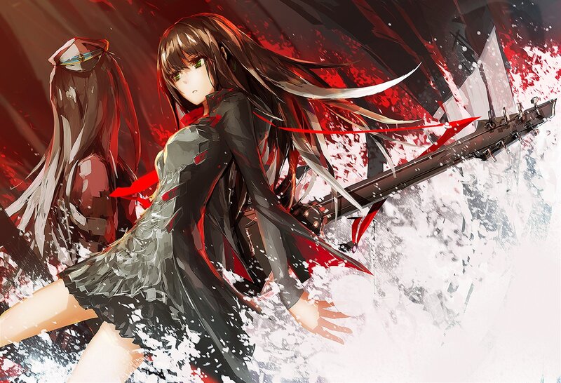 Anime Girl with Guitar — Black, Dramatic, Digital Art, Long Hair