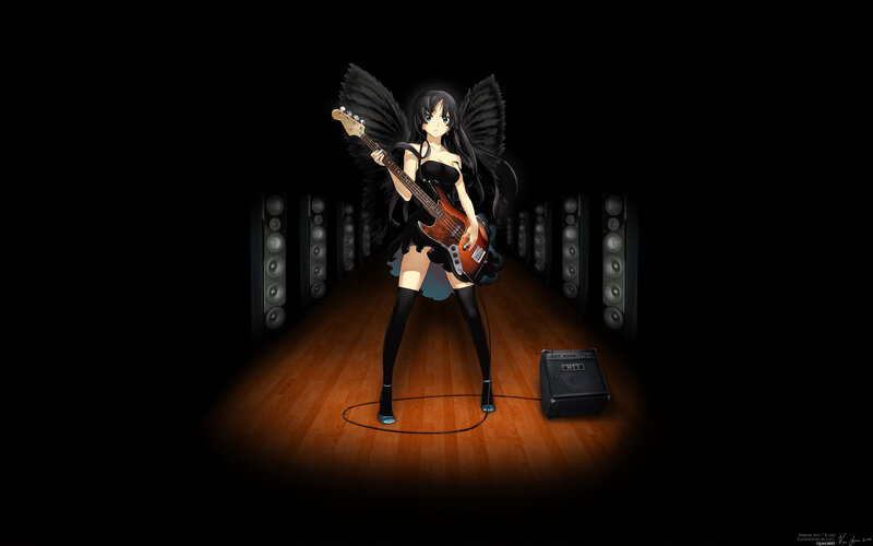 Anime Girl with Guitar — Black, Dramatic, Night, Digital Art