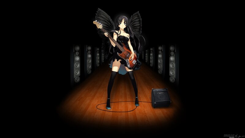 Anime Girl with Guitar — Black, Dramatic, Night