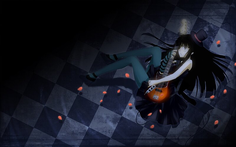 Anime Girl with Guitar — Black, Dramatic, Night, Top Hat