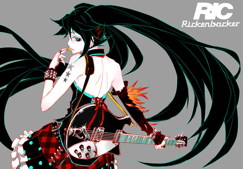 Anime Girl with Guitar — Black, Dramatic