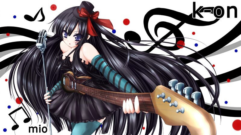 Anime Girl with Guitar — Black, Energetic, Microphone