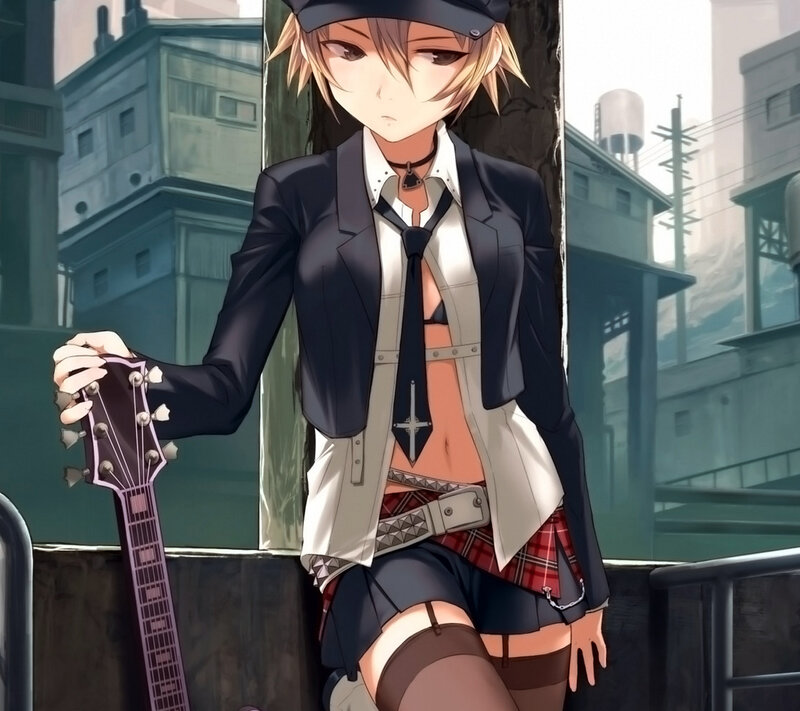 Anime Girl with Guitar — Black, Neutral