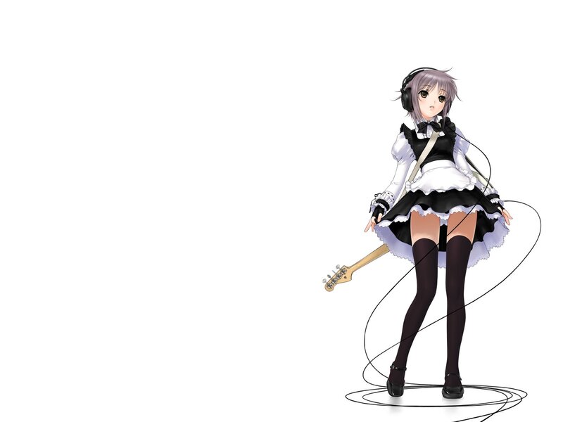 Anime Girl with Guitar — Black, Playful, Headphones